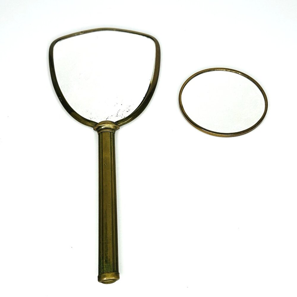 VTG 1930-40s Art Deco Vanity Mirror Set Catalin w/ Brass & Magnified Round - Picture 2 of 14